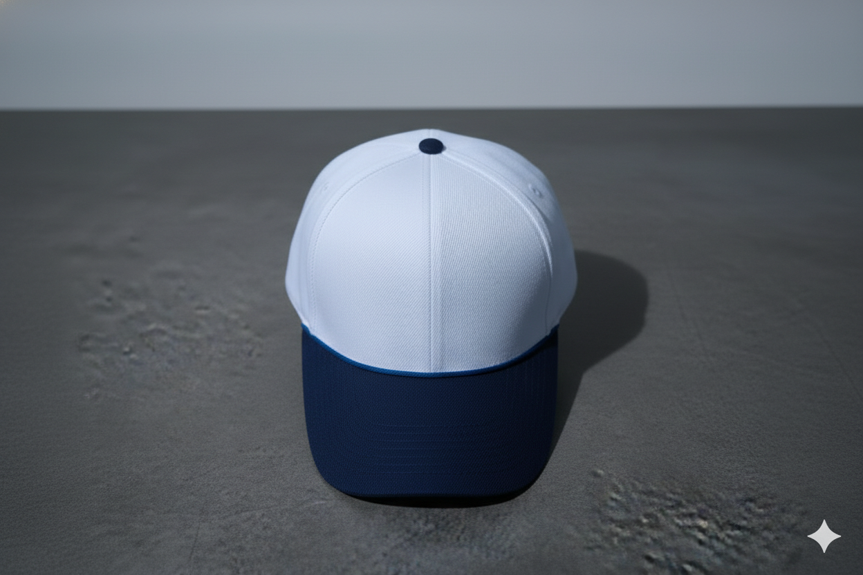 Chapeau blanc bord bleu