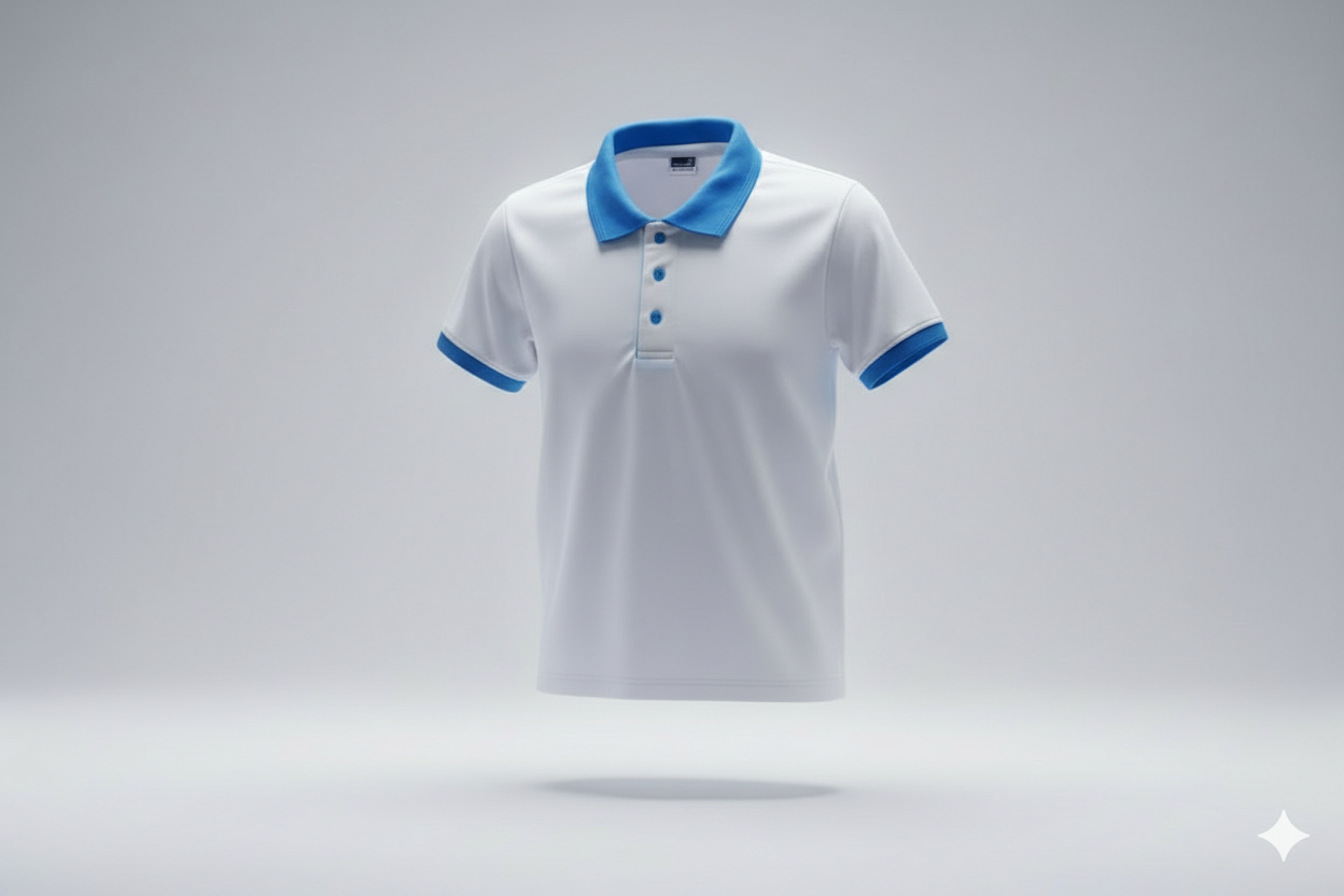 Polos blanc col bleu 360gms