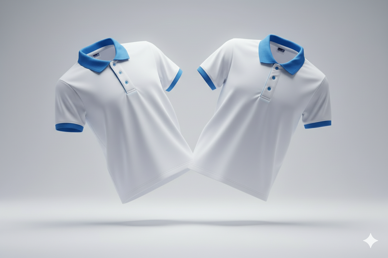 Polos blanc col bleu 360gms