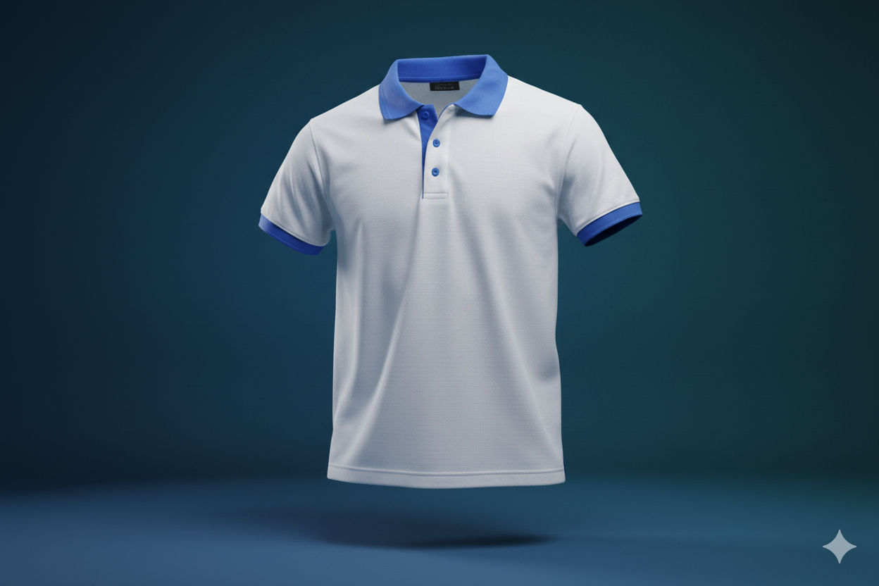 Polos blanc col bleu 700gms