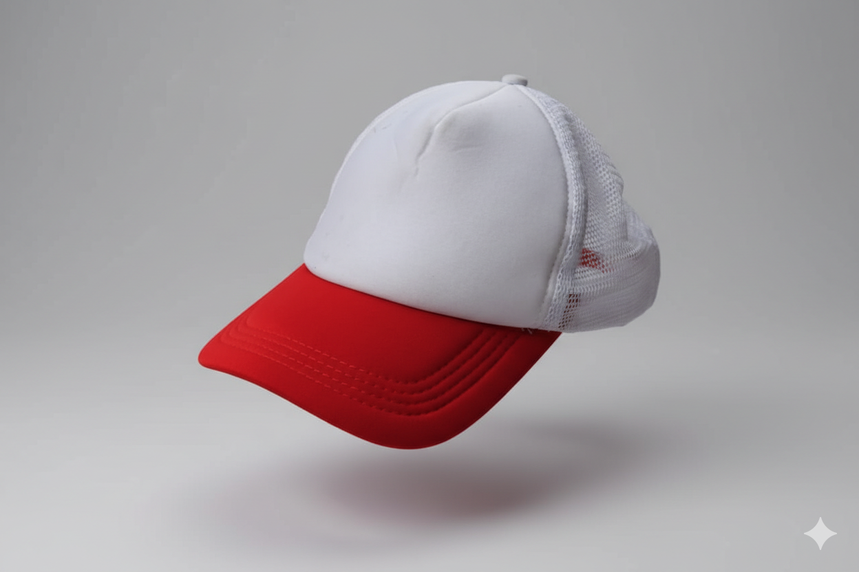Chapeau blanc bord rouge